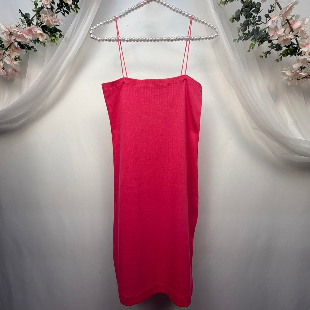 Zara Pink Ribbed Spaghetti Strap Mini Bodycon Dress Womens Large